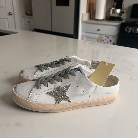 Golden Goose White Sneakers with Silver Star Accents - Picture 1 of 11